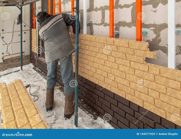 Installing Brick Siding on the Wall of the House Editorial Stock Image ...